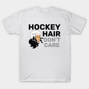 Hockey Hair Don't Care Black Hair T-Shirt